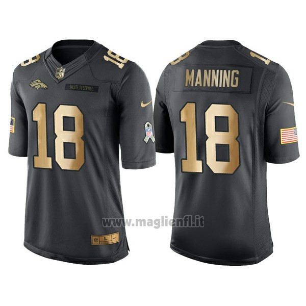 Maglia NFL Gold Anthracite Denver Broncos Manning Salute To Service 2016 Nero